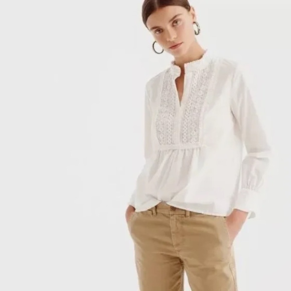 NWOT J crew Lace Panel button down peasant popover blouse